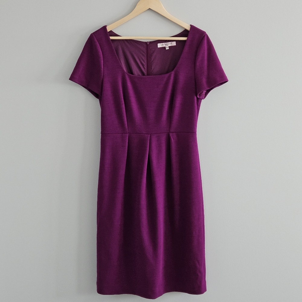 L.K. Bennett Wool Crepe Shift Dress Purple Size 12 Contemporary Career